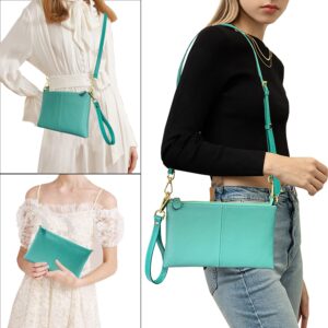 Beurlike Leather Wristlet Wallet Clutch Purses For Women Small Crossbody Phone Bags (Teal)