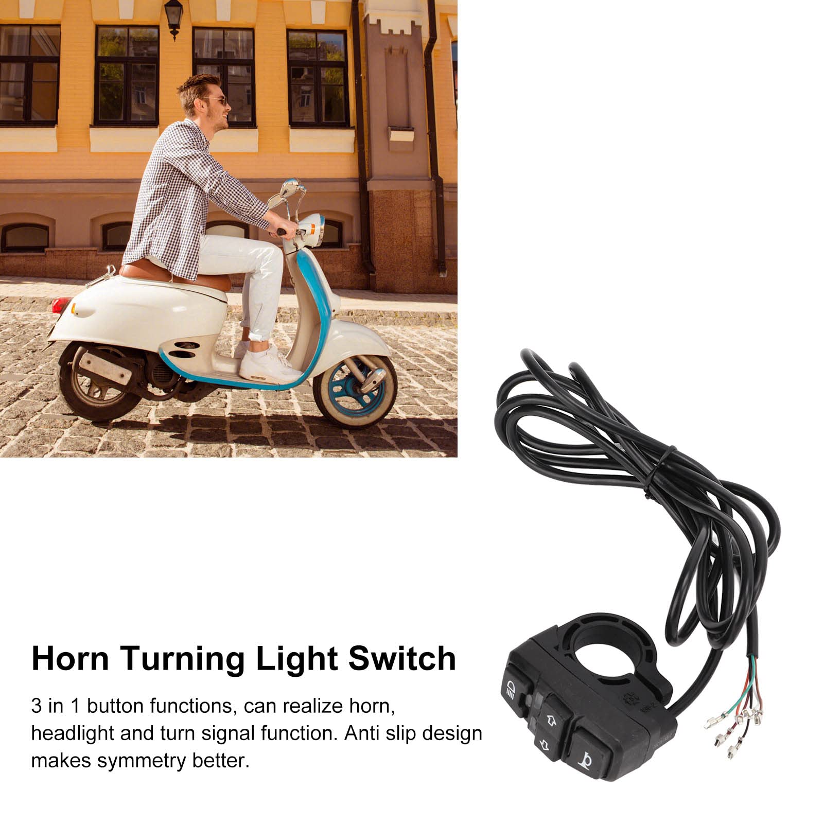 3 in 1 Electric Bike Light and Horn Switch Wearproof Electric Turning Light Switch for Electric Bike Electric Scooter Motorcycle(#2)