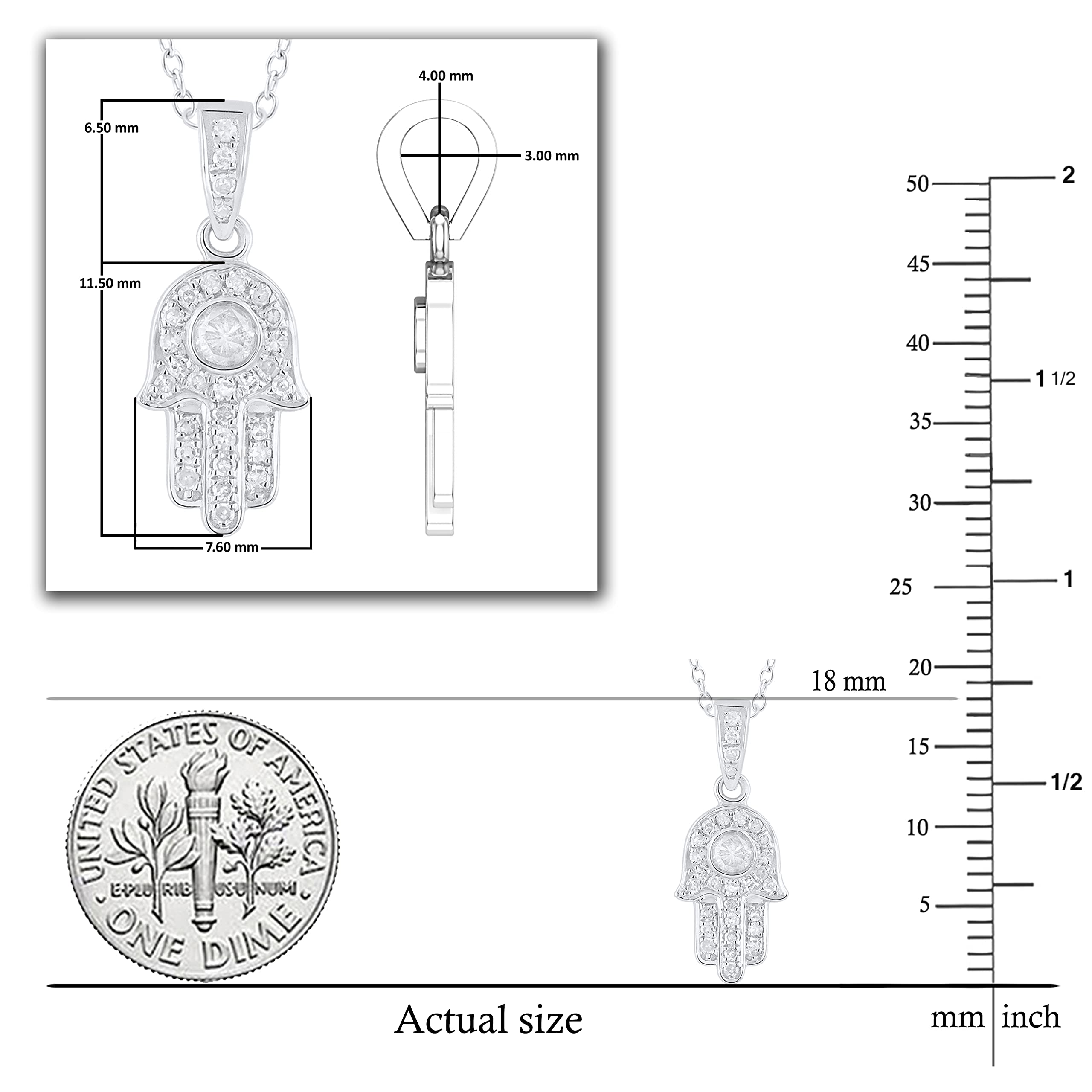 Dazzlingrock Collection Lab Grown Round White Diamond Hamsa Hand of Fatima Charm Pendant for Her (0.17 ctw, Color H-I, Clarity SI2) | 14K White Gold