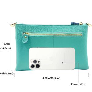 Beurlike Leather Wristlet Wallet Clutch Purses For Women Small Crossbody Phone Bags (Teal)