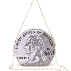 Covelin Women's Dollar Coin Handbag Rhinestone Purse Evening Clutch Bag Grey