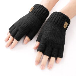 JUNRUI Fingerless Gloves Half Finger Gloves Winter Warm Knitted Gloves Working Running Biking Driving for Men and Women