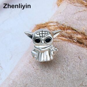 zhenliyin Zhenliyin S925 Sterling charms Silver Baby Yoda Master Star Wars Mandalorian Bead Bracelet child Cartoon Beaded Charm (1.yoda baby.)