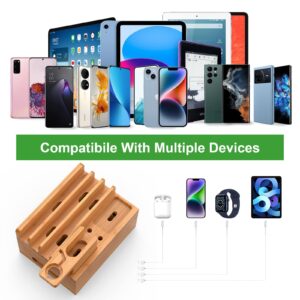 BEEBO BEABO Bamboo Charger Station for Multi Devices, Phone Charging Stand, 5 in 1 USB A Port Charging Station, Wooden Desktop Devices Organizer