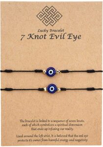 viujuh evil eye 7 knot bracelet with hand painted evil eye on a hand woven adjustable bracelet string amulet for women men little boys & girls (black)