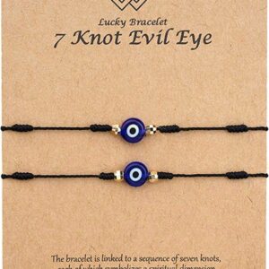 VIUJUH Evil Eye 7 Knot Bracelet with Hand Painted Evil Eye on a Hand Woven Adjustable Bracelet String Amulet for Women Men Little Boys & Girls (Black)