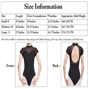 UTOWO Ballet Leotards for Women Black-Lace Short-Sleeve Dance Gymnastics Yoga Leotards with Elegant Swan collar (Small, Black)