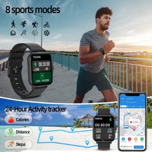 Smart Watch for Android Phones iPhone Compatible 1.7''Full Touch Screen Call Receive/Dial Smartwatch Fitness Tracker with Music, Blood Oxygen, Heart Rate and Sleep Monitor for Women Men