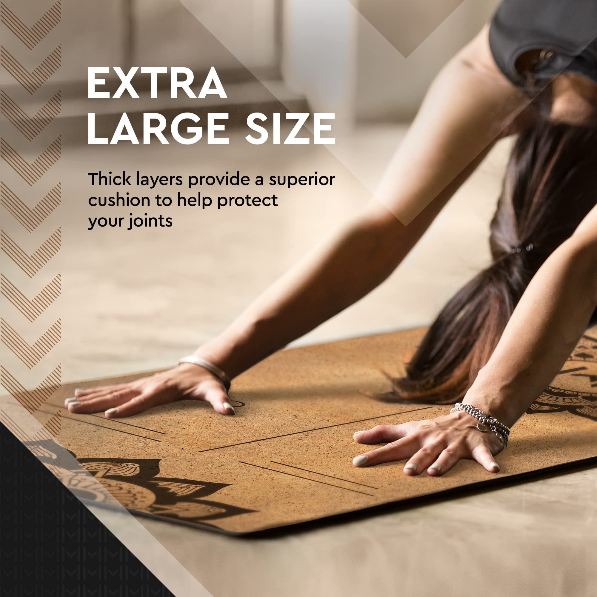 Motivated Mindset Eco-Friendly Cork Yoga Mat | Premium Design, Natural Sustainable Cork | Non-Slip Exercise Mat Great for Yoga, Pilates, & Home Workouts | Extra Large Size (72 in x 24 in x 6 mm Thick)