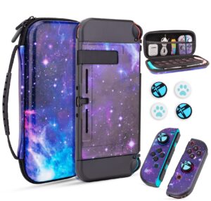 tcjj hard carrying case compatible with nintendo switch,galaxy portable travel case with soft tpu protective cover case & thumb grips for nintendo switch,black