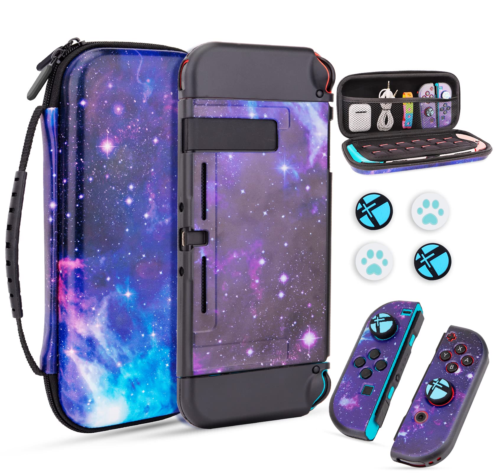 TCJJ Hard Carrying Case Compatible with Nintendo Switch,Galaxy Portable Travel Case with Soft TPU Protective Cover Case & Thumb Grips for Nintendo Switch,Black