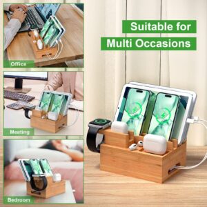 BEEBO BEABO Bamboo Charger Station for Multi Devices, Phone Charging Stand, 5 in 1 USB A Port Charging Station, Wooden Desktop Devices Organizer