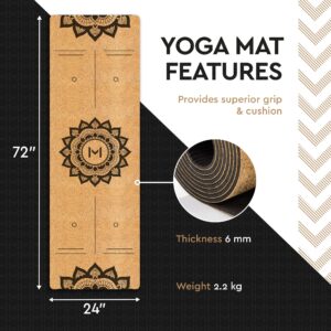 Motivated Mindset Eco-Friendly Cork Yoga Mat | Premium Design, Natural Sustainable Cork | Non-Slip Exercise Mat Great for Yoga, Pilates, & Home Workouts | Extra Large Size (72 in x 24 in x 6 mm Thick)