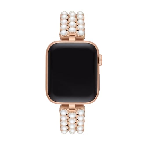 kate spade new york rose gold-tone stainless steel IP and white faux pearls band for apple watch®, 38/40/41mm (Model: KSS0126)