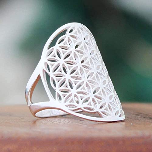 COSUMOSU Flower of Life Ring Silver 925 Sterling Silver Sacred Geometry Sizes US 8