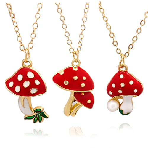 Simpleasure Pack 3 Cute Mushroom Pendant Chain Necklace for Three Best Friends Daughter Gold Dainty Fashion Friendship Christmas Birthday Jewelry BFF Gifts