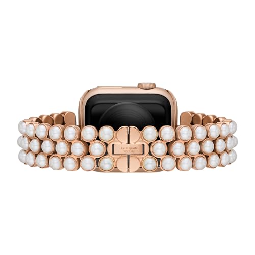 kate spade new york rose gold-tone stainless steel IP and white faux pearls band for apple watch®, 38/40/41mm (Model: KSS0126)