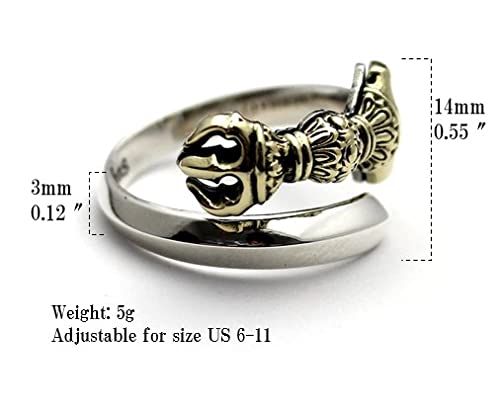 COSUMOSU sterling silver Tibetan Buddhist Vajra Dorje Amulet open ring adjustable ring