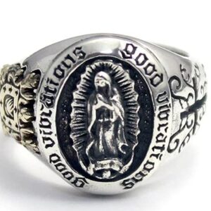 COSUMOSU Sterling Silver Our Lady of Guadalupe Virgin Mary Open Ring Adjustable for men