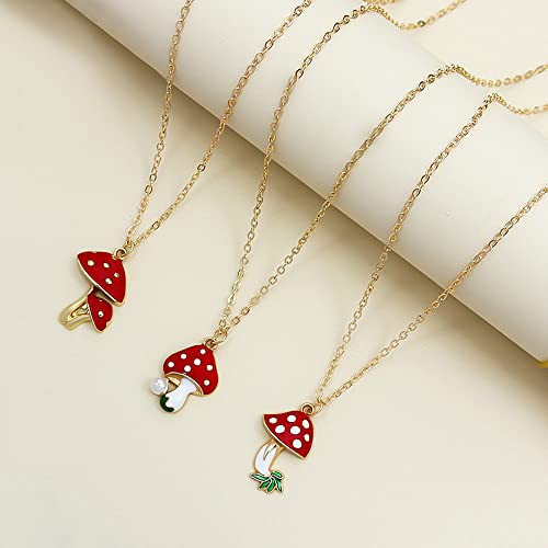 Simpleasure Pack 3 Cute Mushroom Pendant Chain Necklace for Three Best Friends Daughter Gold Dainty Fashion Friendship Christmas Birthday Jewelry BFF Gifts