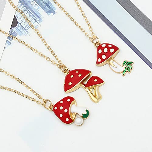 Simpleasure Pack 3 Cute Mushroom Pendant Chain Necklace for Three Best Friends Daughter Gold Dainty Fashion Friendship Christmas Birthday Jewelry BFF Gifts