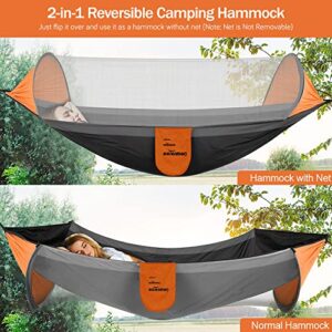 Outerman Camping Hammock with Mosquito Net, Portable Single Hammock with Tree Straps, Easy Setup, Lightweight Nylon Parachute Hammocks for Indoor, Outdoor, Backpacking, Travel, Patio, Hiking (Gray)