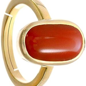 ADITYA JEWELS Red color Ring Certified Natural 7.25 Ratti Red Coral Ring Astrological Purpose Ring Moonga Stone Ring Adjustable Panchdhatu Gemstone Ring For Christmas Gift Men's & Women's