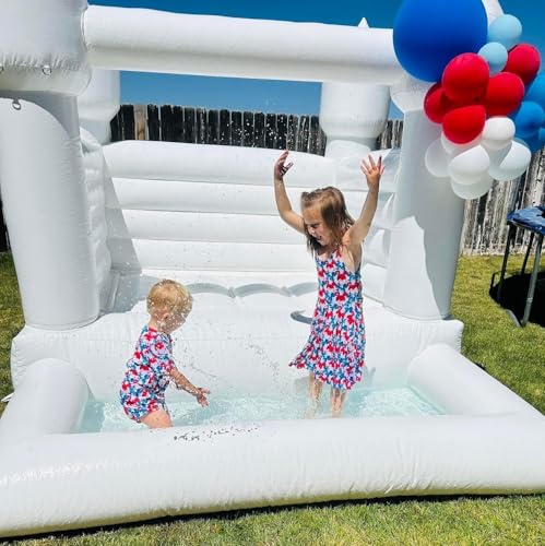 White Bounce House with Ball Pool 10x8x8FT Commercial Grade ASTM Certified 100% PVC White Bouncy Castle for Memorable Birthday Parties & Event (White, 10x8x8FT)