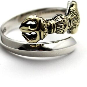 COSUMOSU sterling silver Tibetan Buddhist Vajra Dorje Amulet open ring adjustable ring