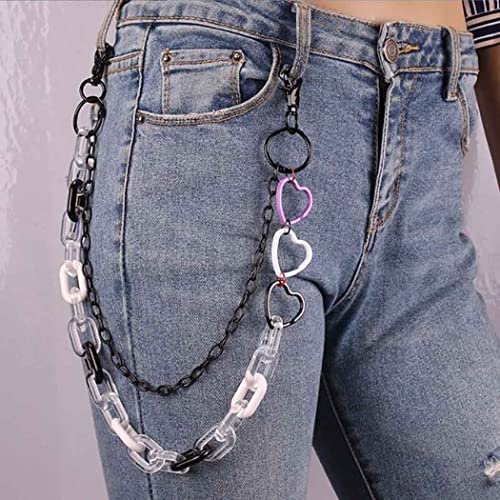 Bounzhi Cute Pants Jean Chain Layered Keychain Punk Colorful Pendants Heart Pocket Trousers Chain Hiphop Rock Wallet Chains Body Jewelry for Men and Women (Black)