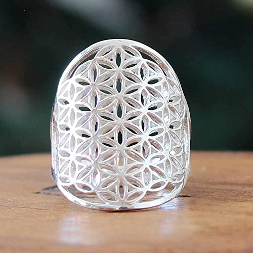 COSUMOSU Flower of Life Ring Silver 925 Sterling Silver Sacred Geometry Sizes US 8