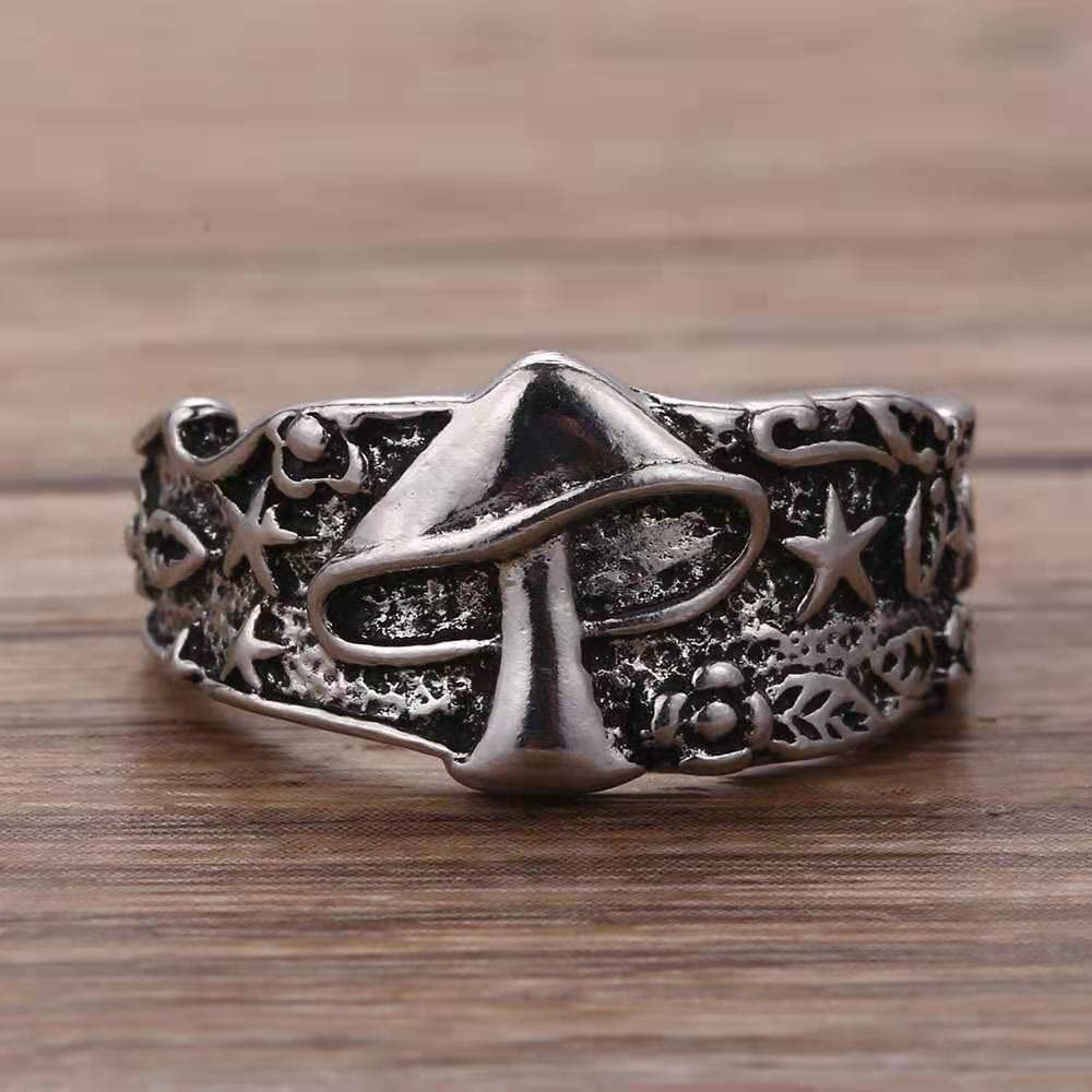 FORUBUS Retro Mushroom Ring for Women, Vintage Star Mushroom Band Ring for Women Valentines Day Boho Style Jewelry Gift-9