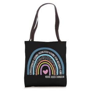 mental health counselor cute rainbow tote bag