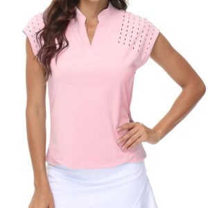 DOTIN Womens 2 Pack Golf Polo Shirts Short Sleeve V Neck Collared Quick Dry Tennis Sports Shirts Workout Tops