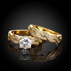 ringheart Couple Rings Matching Ring 1.5ct CZ Gold Plated Women Wedding Ring Sets for Him and Her His Her Ring Sets