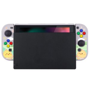 PlayVital Back Cover for Nintendo Switch Console, NS Joycon Handheld Controller Protector Hard Shell, Dockable Protective Case with Colorful ABXY Direction Button Caps - Picnic Fair