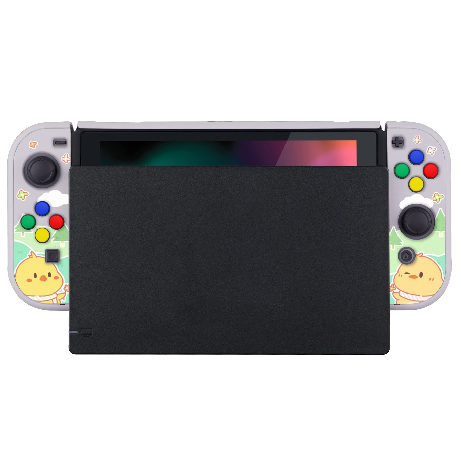 PlayVital Back Cover for Nintendo Switch Console, NS Joycon Handheld Controller Protector Hard Shell, Dockable Protective Case with Colorful ABXY Direction Button Caps - Picnic Fair