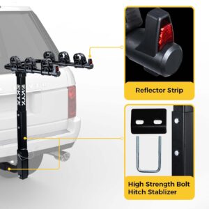 Bike Car Rack, 3 Bicycles Rack Mount Carrier with 2 in. Hitch Receiver, 143LBS Capacity Stable Steel Frame with Foldable and Tilt-Away Modes for Car SUV Truck Vans, Easy Assembly, Safe Locking, Black