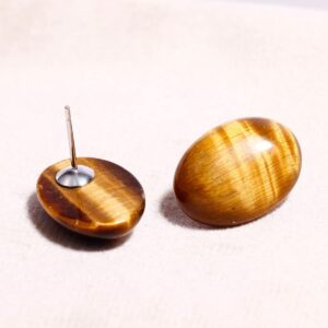 Jewever Tiger Eye Gemstone 925 Sterling Silver Earrings for Women Stud Mens Earrings Stud Healing Crystals Jewellery for Women (Oval)