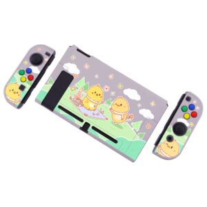 PlayVital Back Cover for Nintendo Switch Console, NS Joycon Handheld Controller Protector Hard Shell, Dockable Protective Case with Colorful ABXY Direction Button Caps - Picnic Fair