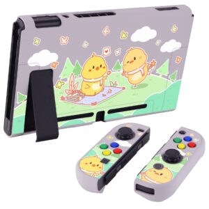 PlayVital Back Cover for Nintendo Switch Console, NS Joycon Handheld Controller Protector Hard Shell, Dockable Protective Case with Colorful ABXY Direction Button Caps - Picnic Fair