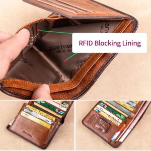 SENYIDUCAN BanYaNu RFID Trifold Wallet for Men - Mens Genuine Leather Wallets - 11 Credit Card Holders - Mens Tri Fold Wallet with 2 Money Cash Slots - Gift For Man