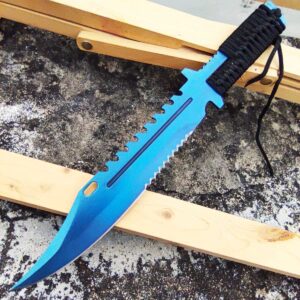 Fixed Blade Hunting Knife Full Tang Handle Straight Edge with Sheath, Blue Titanium