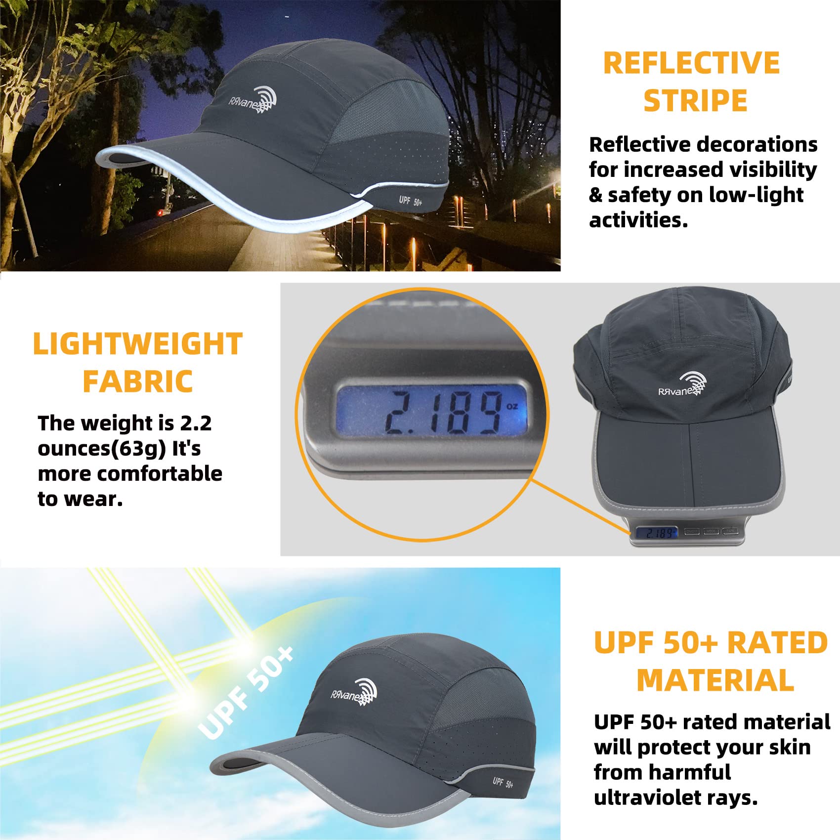 Foldable Running Cap UPF50+ Quick Dry Outdoor Sports Hat Reflective Lightweight Unstructured Baseball Cap for Men Women (Dark Grey, Folding)