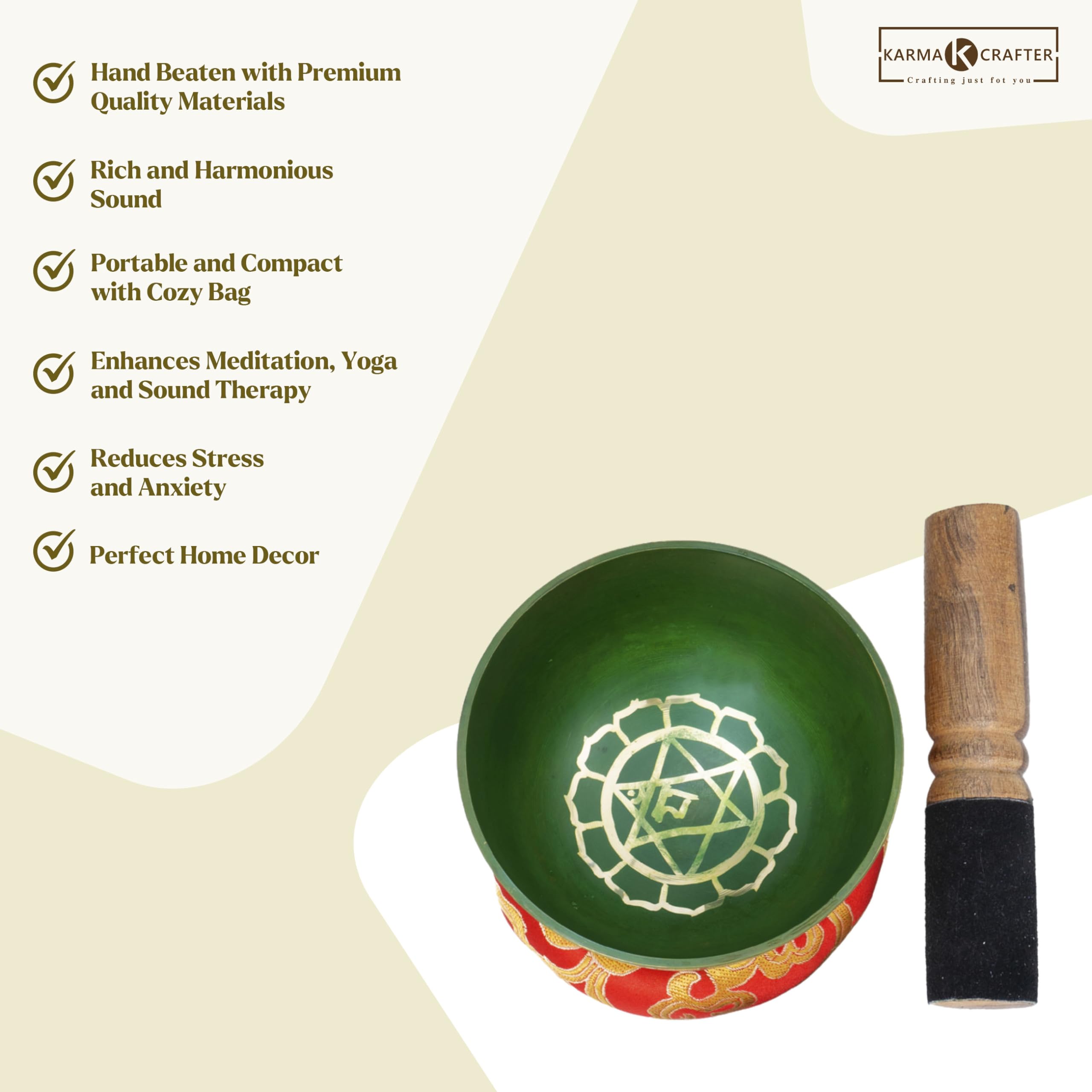 Fourth Chakra Tibetan Singing Bowl Set - Heart Chakra Sound Bowl Meditation Set - Meditation Bowl with Mallet, Cushion and Box - Cuencos Tibetanos for Sound Bath and Healing