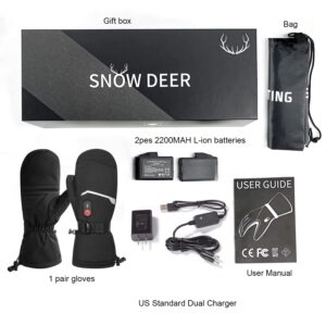 SNOW DEER Heated Gloves Mittens -Upgraded 7.4V Electric Rechargeable Battery Powered Heated Ski Gloves Men Women for Ski Skating Motorcycling Hunting Fishing Camping Hiking