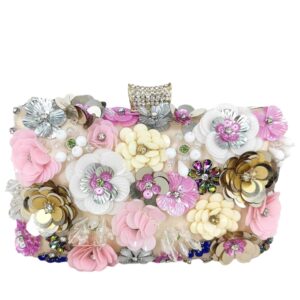 boutique de fgg chic flower clutch purse for women formal bridal wedding party handbag flower evening bags (beige#0796)