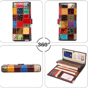 Eysee Wallets for women large Capacity Genuine Leather, Long Stitching wallet multi color