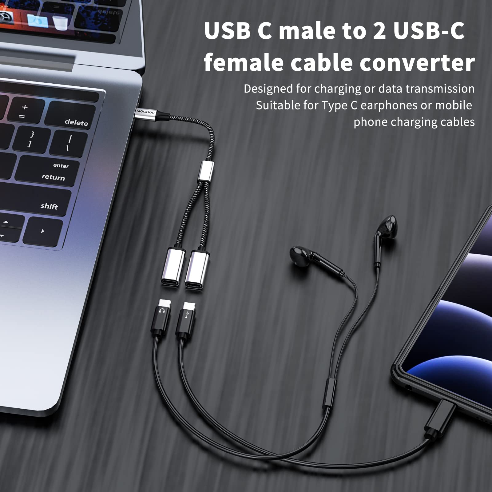 MOGOOD USB C to Dual USB C Female Adapter, 2 Ports, Not for Monitor and Charging, Incredibly Durable, Super Fit, 5V/0.9A Power Output