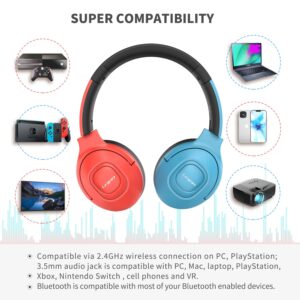 LETTON L15 Wireless Gaming Mobile Headset with Noise Cancelling Mic, 2.4GHz Wireless+Bluetooth+Wired Stereo Headphones for PC, PS5, PS4, Nintendo Switch, 40 Hr Playtime, 7.1 Surround Sound(Blue Red)